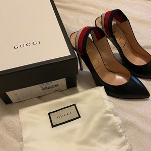 Gucci Sylvie Web & Leather Slingback Pump 39 (US 8-8 1/2)